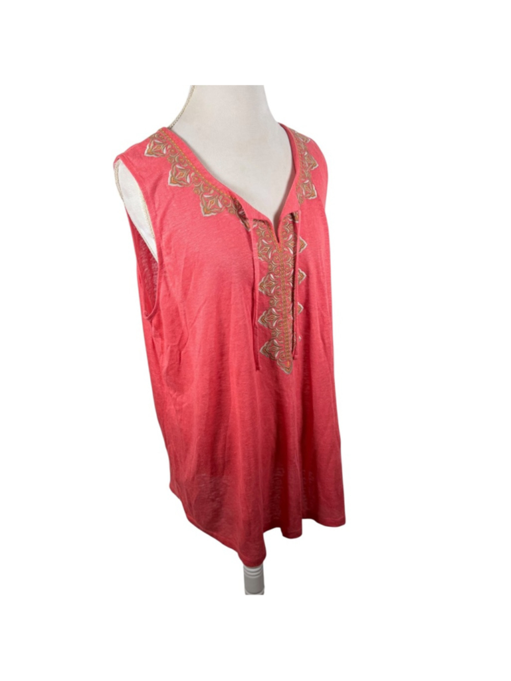 J. Jill Linen Papaya Tunic Top Coral Sleeveless Boho Embroidered Beachy Size XL - Picture 6 of 12